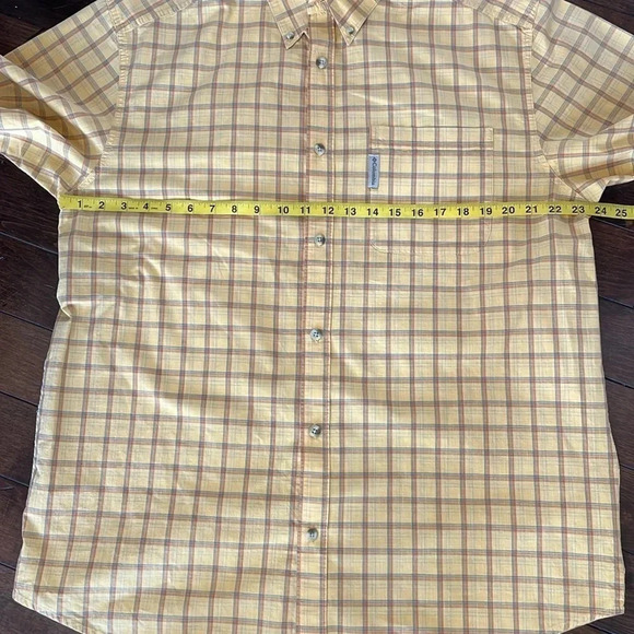 Columbia Men’s plaid short sleeved button down shirt Mustard Yellow Size L - Picture 8 of 13